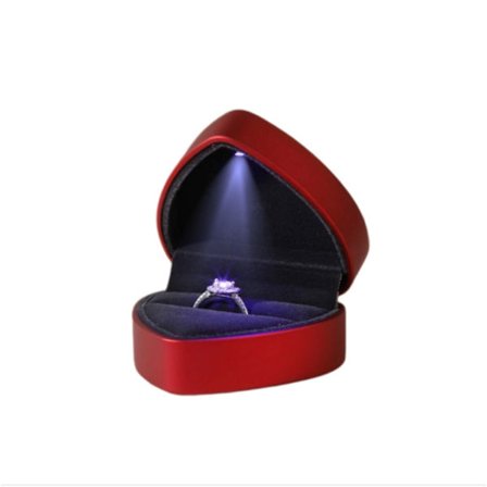 Rød hjerteformet ringæske til frieri med LED-lys - PU og EVA præsentationsæske