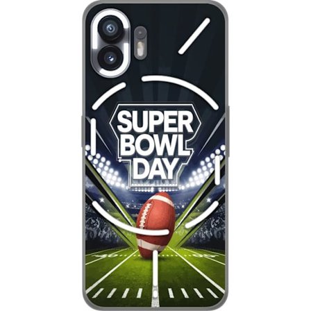 Yhteensopiva Puhelinkuori Nothing Phone (2) Super Bowl Day juliste, jossa amerikkalainen jalkapallo valaistuksella varustetulla areenalla dramaattises