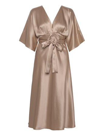 Juno V-Neck Satin Midi Dress Beige Malina