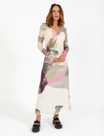 Coster Copenhagen Mesh Top In Liqued Flower Print - Pink - XS