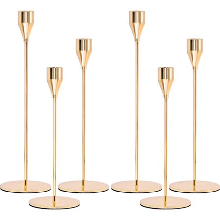 Guld Lysestage Sæt med 6, Lysestager Metal Høj Lys Stativ til Spids Lysestager Passer til 3/4 Tommer Tyk Lys til Bryllup, Stue