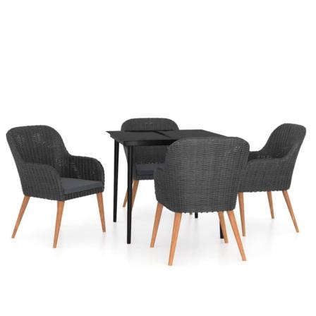 Vidaxl Matgrupp För Trädgården Med Dynor 5 Delar Svart Svart