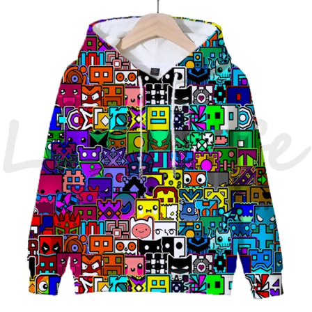 Angry Geometry Dash -hupparit, Cartoon Game -hupparit, 3D Print Hoody, Pulôveres para meninas ja meni Auburn L