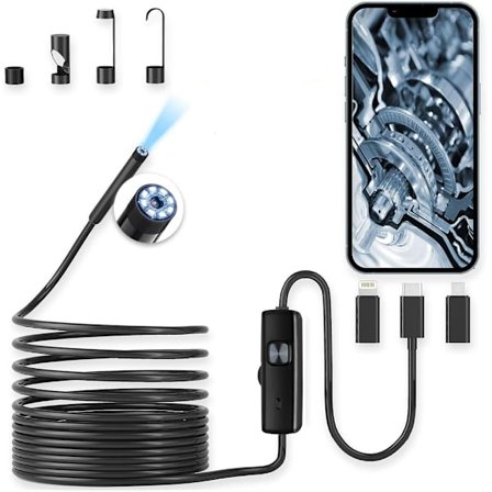 Endoskopkamera med lys, 1920P HD-endoskop, 5 meter halvstiv slangekabel, kompatibel med Android, iPhone, iPad