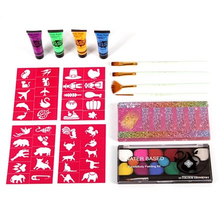 15-färgs Ansiktsmålningskit Snabbtorkande Kroppsfärg med Pensel Vattenbaserad Smink Halloween Smink Skönhet Ansiktsmålningspalett