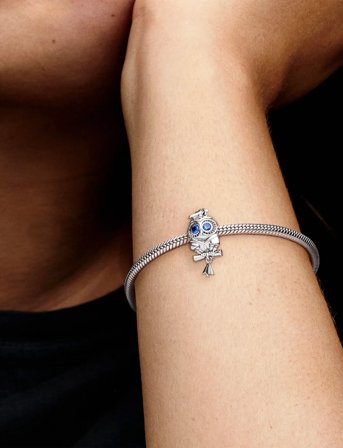 Pandora Graduation Owl Sterling Silver Charm With Stellar Blue Crystal - Silver - ONE SIZE