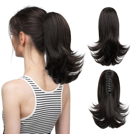 Dame Paryk Klo Clip Hestehale Extension, Mikro Krøllet (Sort Brun/30cm)