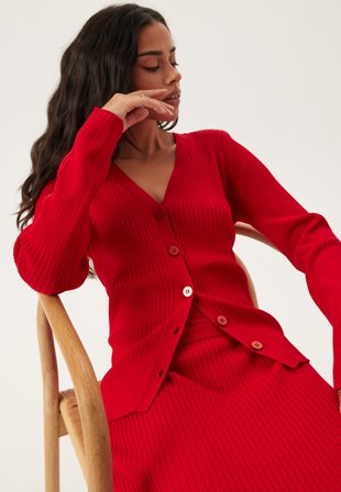 SELECTED - Slfcarly Ls Knit Cardigan - Equestrian Red