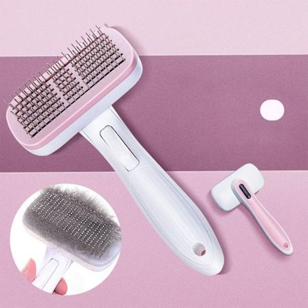 Rosa Hundekattebørste, Selvrensende Børste for Død Pels til Hund og Katt, Effektiv Fjerning av Opptil 95% av Død Pels og Filtret Pels, Egnet for Kort