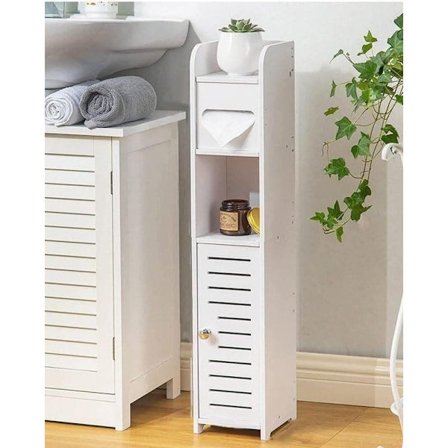 Toiletpapirholder gulvstående med opbevaringsskab badeværelse hylde lille plads toiletpapirstativ_TF_TF