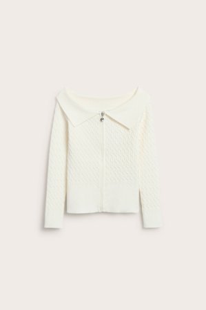 Kappahl | Kabelstickad tröja med dragkedja | Offwhite