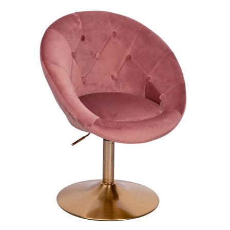 Rootz stol fløjl pink - guld design drejestol - Club lænestol polstret stol med ryglæn - Drejelig lænestol Cocktail lænestol Lounge - Lænestol med sto
