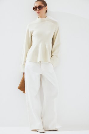 NA-KD Strickpullover mit umgeschlagenen Ärmeln - Feinstrickpullover - Offwhite - L