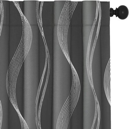 Mørklægningsgardiner 63 tommer lange, Soveværelsesgardiner 1 panel, Termiske gardiner til stuen, Stribede gardiner med bagflap og stanglomme