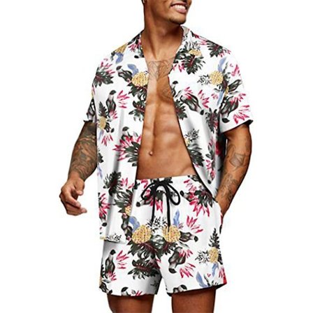 Mænds Tropisk Print Hawaii Skjorte og Shorts Sæt Sommerferie Strand Kortærmet Top + Shorts Outfits
