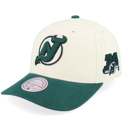 Mitchell & Ness - NHL White adjustable Czapka Z Daszkiem - Hatstore Exclusive x New Jersey Devils Grand Suede Cream/Dark Green Adjustable @ Hatstore