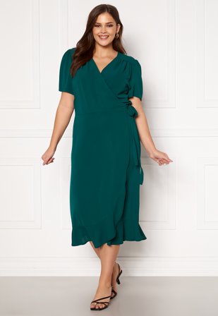 John Zack Curve Short Sleeve Wrap Frill Curve Dress Green Klær
