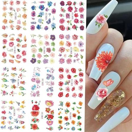 Blomster Nail Art Stickers Dekaler Forår Sommer Negle Dekoration Vandoverførsel Blomstrende Tusindfryd Peon Rose Sommerfugl Fint Design Farverige 