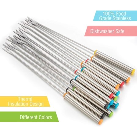 12 grillspett 16 cm, köttspett, rostfritt stål gryta med värmebeständiga handtag
