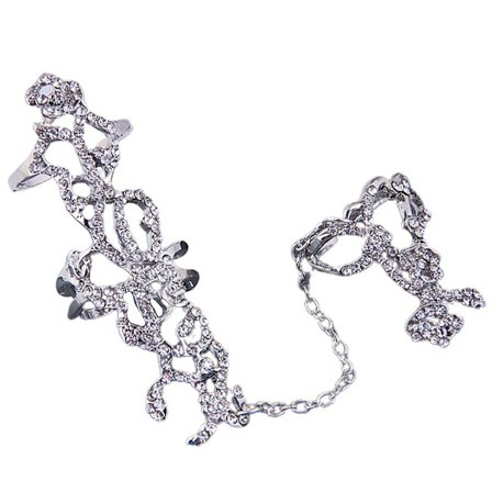 Kvinnors Ring Dubbel Full Finger Ros En-delad Punk Glittrande Knuckle Armor Ring För Cosplay