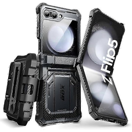 Armorbox Series för Samsung Galaxy Z Flip 5 Fodral (2023) med Inbyggt Skärmskydd & Ställ & Bältesklämma, Robust Fullkroppsskydd för Z Flip