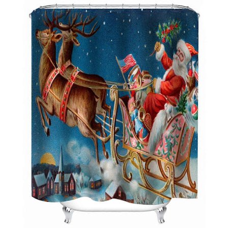 180x180cm Duschdraperi Motiv: Släde, Älg, Jultomte, Jul Vattentätt Polyester Duschdraperi