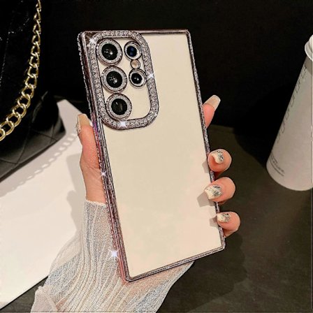 For Samsung Galaxy S25 Ultra Deksel Klar TPU Telefondeksel med Glitter Linsefilm