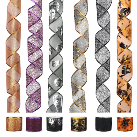 Julebånd, kablede bånd til julebord med assorterte ruter, prikker og kristtornmønstre, virvlende, gjennomsiktig glitterbånd 33 meter