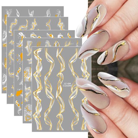 9 ark franske spids marmor neglekunst klistermærker dekaler selvklæbende hvidt guld design manicure spidser negledekoration til kvinder piger