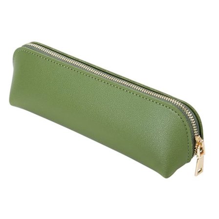 Læder Penneætui Slank Design Pennepose med Metal Zipper Lommestørrelse til eller Studerende Kontor College Mellemskole