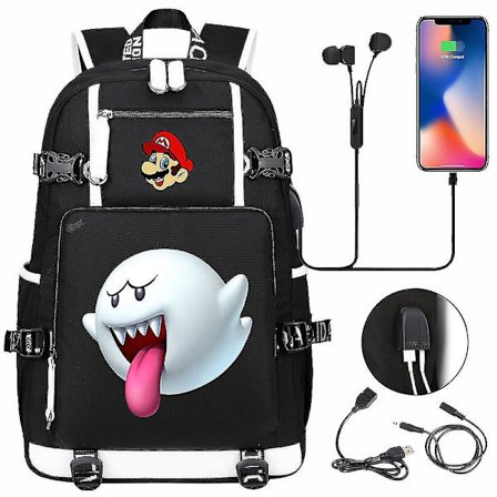 Super Mario 3D Print USB Ungdomsrygsæk - 18-tommer Taske med Stor Kapacitet til Mænd og Kvinder, Ideel til Rejser og Hverdagsbrug
