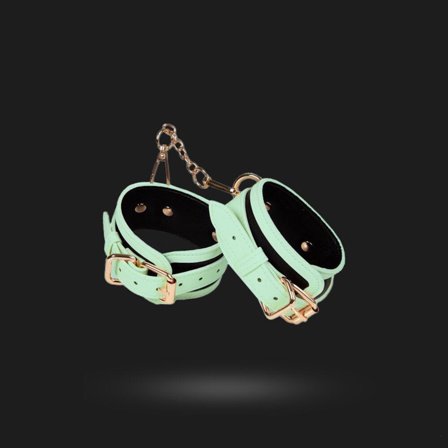 Glow-in-the-Dark Handbojor - Vit/Guld - Vuxen.se - BDSM handbojor, fetish handklovar