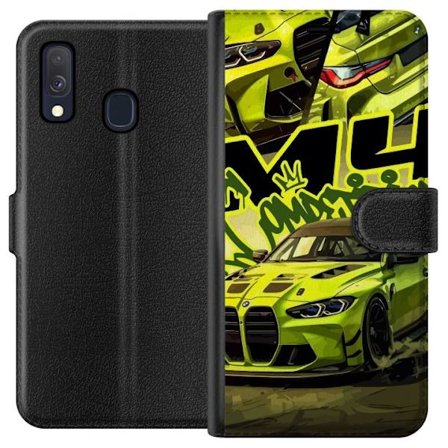 Yhteensopiva Lompakkokotelo Samsung Galaxy A40 BMW M4 i neonlime driftstil med graffiti och urban street racing-känsla