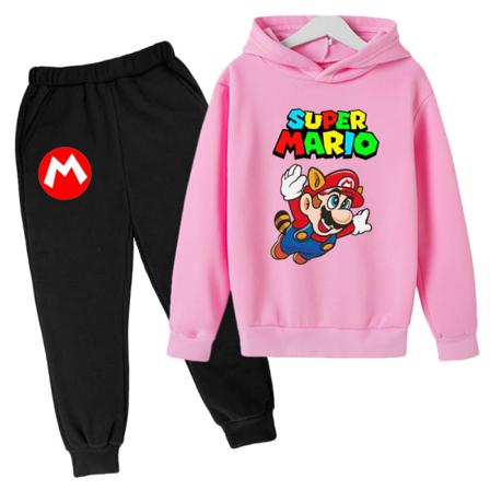 Drenge Piger Super Mario Hættetrøjer Træningsdragter Toppe+Sweatbuks Sæt - Perfet Pink 160cm