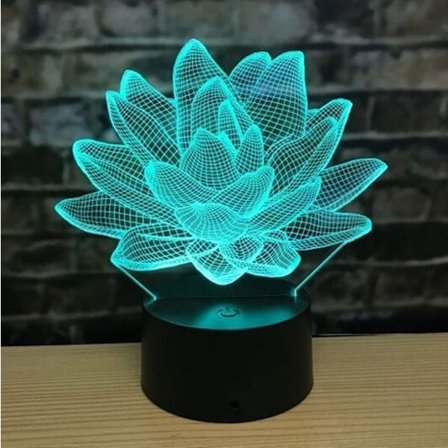 3D Lotusblomst nattlys LED-lampe illusjon 16 fargeendrende bordskinn dekorative lamper bursdagsgave akrylbase USB-kabel leketøy