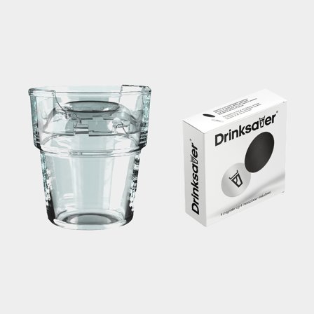 Magnetic plastic tumbler Drinksaver, transparent, 20 cl, 4-pack + spill-proof lids + magnetic coasters