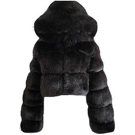 Dame Faux Fur Frakke med Hætte, Korte Puffer Jakker, Fleece, Kort, Varme Jakker, Plus Størrelse, Vinterjakker til Kvinder, Høj Kvalitet ( )