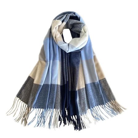 Naisten talvinen ruudullinen huivi Naisten pitkä tupsuinen huivi Naisten talvinen superpehmeä huivi Sky Blue Plaid