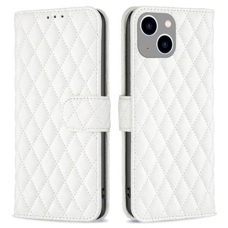 Rombuskuvioinen matta läppäkotelo iPhone 14 Plus - Valkoinen White