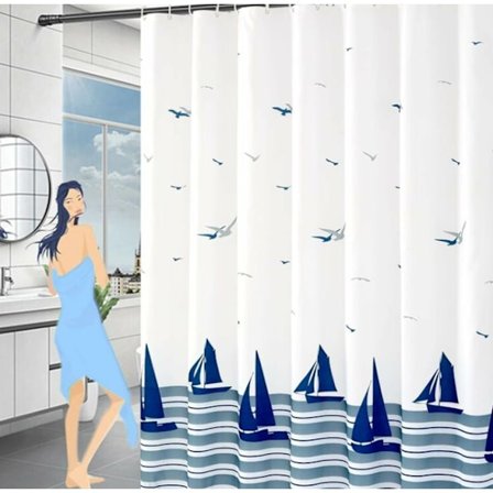 120x200 - Duschdraperi med anti-mögel, viktad fåll, vattentätt och tvättbart duschdraperi, marint polyestertyg duschdraperi med krokar för ba