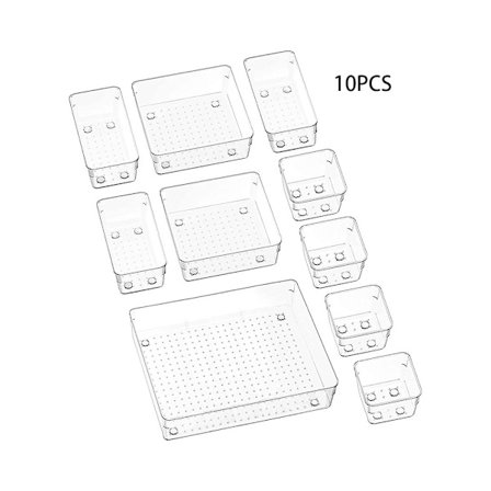 10 kpl läpinäkyvää laatikonjärjestäjää, laatikon jakajan säilytysalusta
