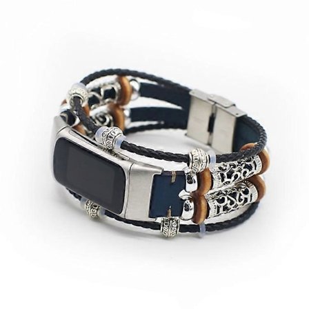 Trendig Design Dekoration Läder Flätat Klockarmband Ersättning Kompatibel För Fitbit Charge 5