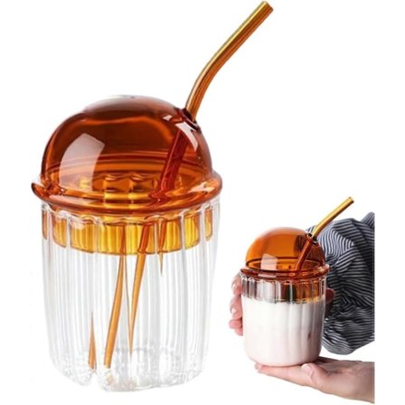 Iskaffe Glass med Sugerør og Lokk 400ml/14oz Gjenbrukbar Iskaffe Latte Kopp Bred Munn Avtakbart Drikkeglass