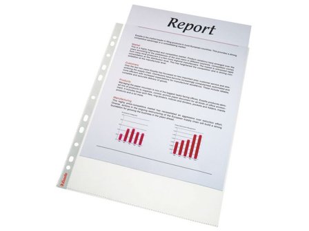 Esselte Plastficka, Standard Plus, A4, stansad, 90 mikrometer, polypropylen, präglad, 11 hål, genomskinlig 100/fp - Lyreco - Kontorsmaterial - Mappar 