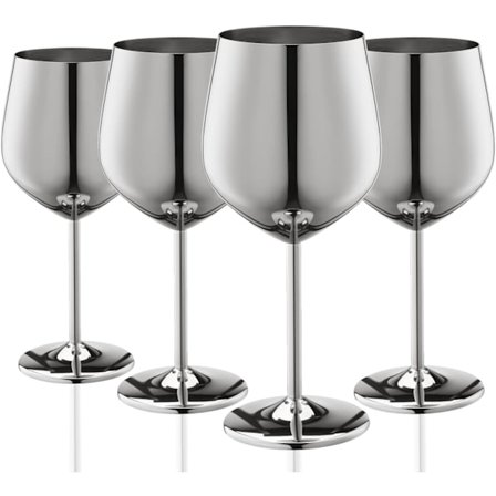 Vinglas sæt med 4, 18oz rustfrit stål vinglas, ubrydelige og bærbare vin glas med stilk til udendørs, rejser, camping og pool