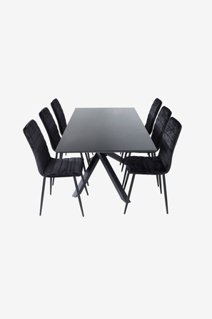 Venture Home - Matgrupp Piazza med 6 st matstolar Windu Lyx - Svart - Matgrupper - Från Homeroom