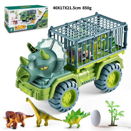 Dinosaur lastebil leketøy for barn 3-5 år, T-Rex transportør biltransportør lastebil med dinosaur egg, tre, lekesett for gutter og jenter (stil 1)