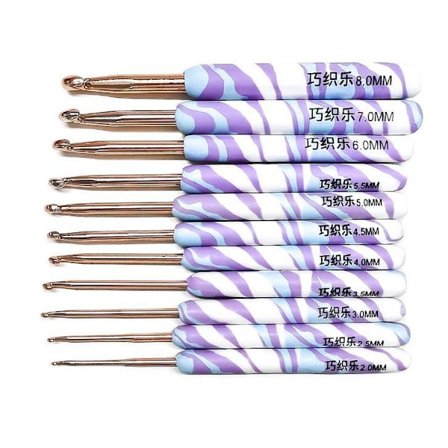 N128 - Set med 11 st. ergonomiska virknålar med snyggt skaft