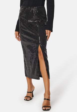 YAS Darkness HW Midi Skirt Black Vaatteet