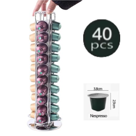 40 kapslar Nespresso kapselhållare, metallställ med stor kapacitet för kapselförvaring i tesalongen, Silver roterbar Nespresso kapselhållare